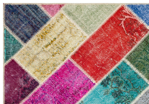 Iskece 36176 Beige Patchwork Wool Handmade Area Rug 5'4" x 7'7"