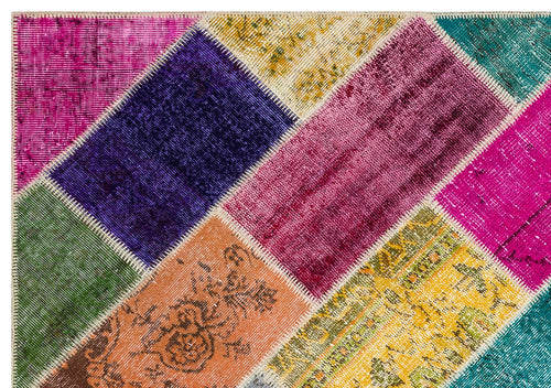 Iskece 36178 Beige Patchwork Wool Handmade Area Rug 5'4" x 7'7"