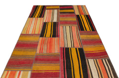 Teselya Yellow Striped Wool Handmade Area Rug 5'3" x 7'7"