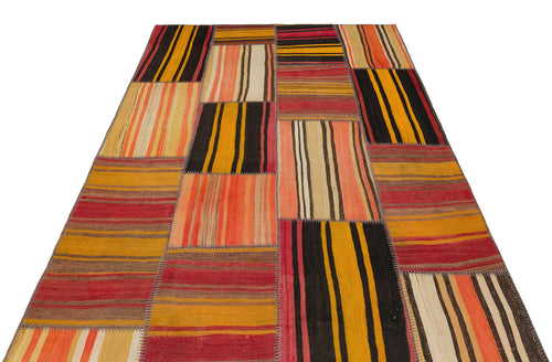 Teselya Yellow Striped Wool Handmade Area Rug 5'3" x 7'7"