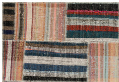 Teselya Beige Striped Wool Handmade Area Rug 5'2" x 7'7"