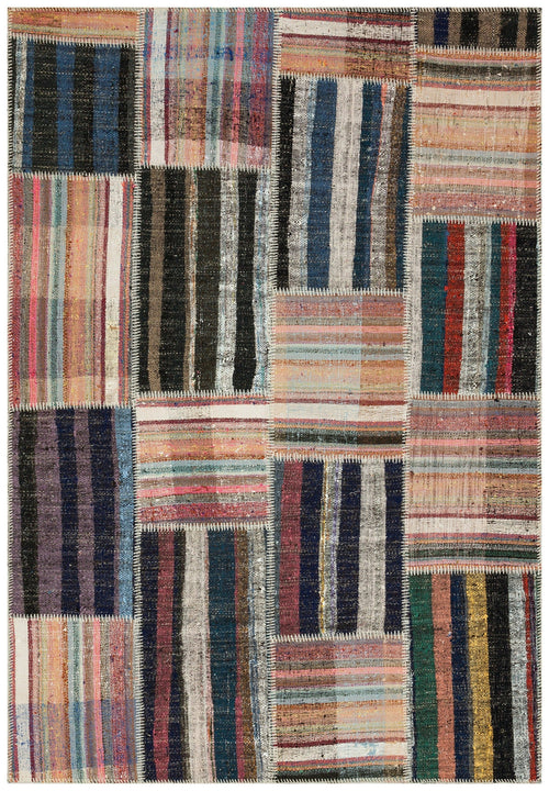 Teselya Beige Striped Wool Handmade Area Rug 5'2" x 7'7"