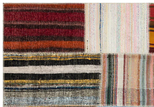 Teselya 36183 Beige Striped Wool Handmade Area Rug 5'3" x 7'7"