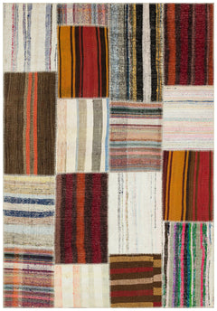 Teselya 36183 Beige Striped Wool Handmade Area Rug 5'3" x 7'7"