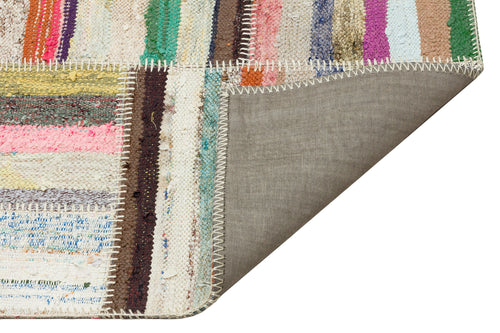 Teselya Beige Striped Wool Handmade Area Rug 5'3" x 7'6"