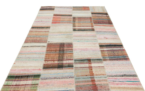 Teselya 36192 Beige Striped Wool Handmade Area Rug 5'3" x 7'4"