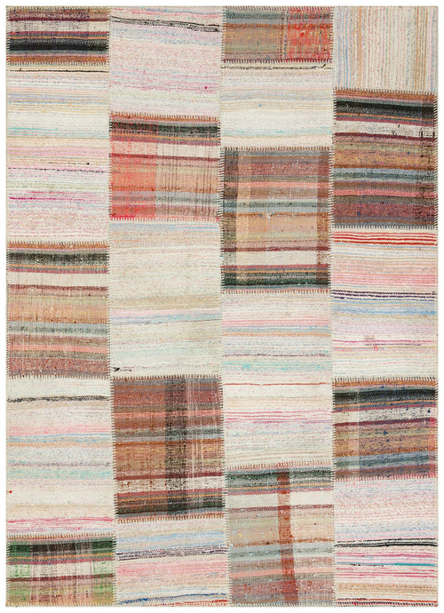 Teselya 36192 Beige Striped Wool Handmade Area Rug 5'3" x 7'4"