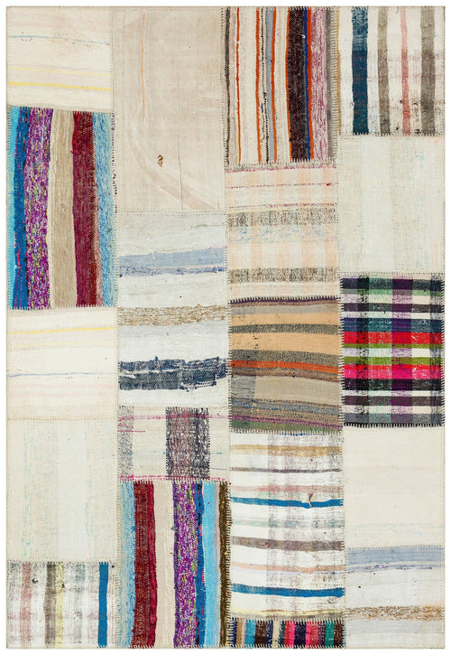 Teselya 36193 Patchwork Striped Wool Handmade Area Rug 5'3" x 7'7"