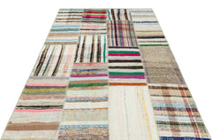 Teselya 36194 Beige Striped Wool Handmade Area Rug 5'3" x 7'7"