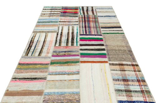 Teselya 36194 Beige Striped Wool Handmade Area Rug 5'3" x 7'7"