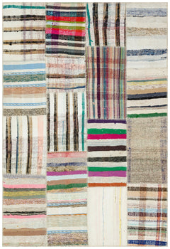 Teselya 36194 Beige Striped Wool Handmade Area Rug 5'3" x 7'7"