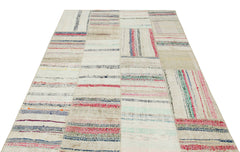 Teselya Beige Striped Wool Handmade Area Rug 5'3" x 7'2"