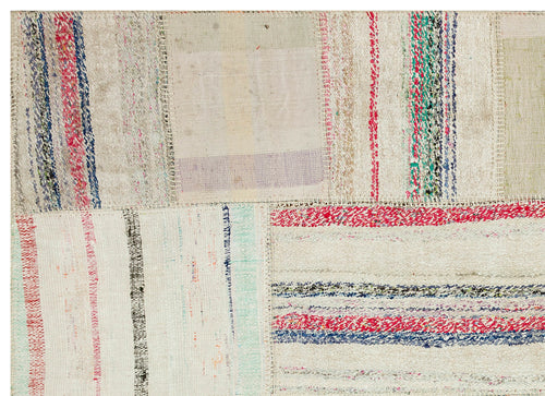 Teselya Beige Striped Wool Handmade Area Rug 5'3" x 7'2"