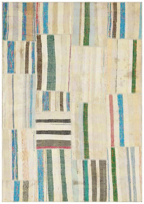 Teselya 36196 Beige Striped Wool Handmade Area Rug 5'2" x 7'5"