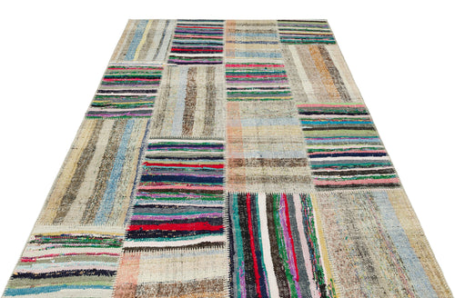Teselya 36197 Beige Striped Wool Handmade Area Rug 5'3" x 7'8"