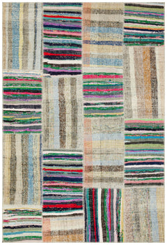 Teselya 36197 Beige Striped Wool Handmade Area Rug 5'3" x 7'8"