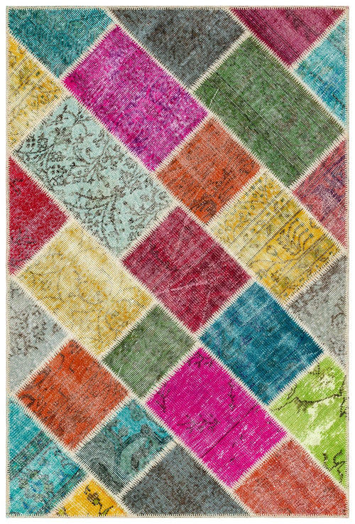 Iskece 36215 Beige Patchwork Wool Handmade Area Rug 4'0" x 6'0"