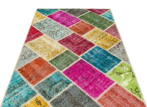 Iskece 36215 Beige Patchwork Wool Handmade Area Rug 4'0" x 6'0"