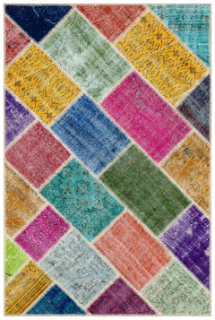 Iskece 36218 Beige Patchwork Wool Handmade Area Rug 4'0" x 6'0"