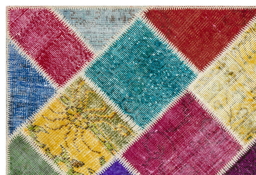 Iskece 36220 Beige Patchwork Wool Handmade Area Rug 4'0" x 5'11"