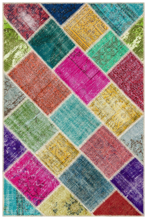 Iskece 36222 Beige Patchwork Wool Handmade Area Rug 4'0" x 6'0"