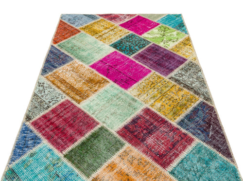 Iskece 36224 Beige Patchwork Wool Handmade Area Rug 4'0" x 6'0"