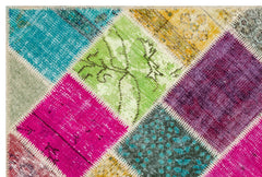 Iskece 36224 Beige Patchwork Wool Handmade Area Rug 4'0" x 6'0"