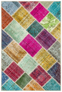 Iskece 36224 Beige Patchwork Wool Handmade Area Rug 4'0" x 6'0"