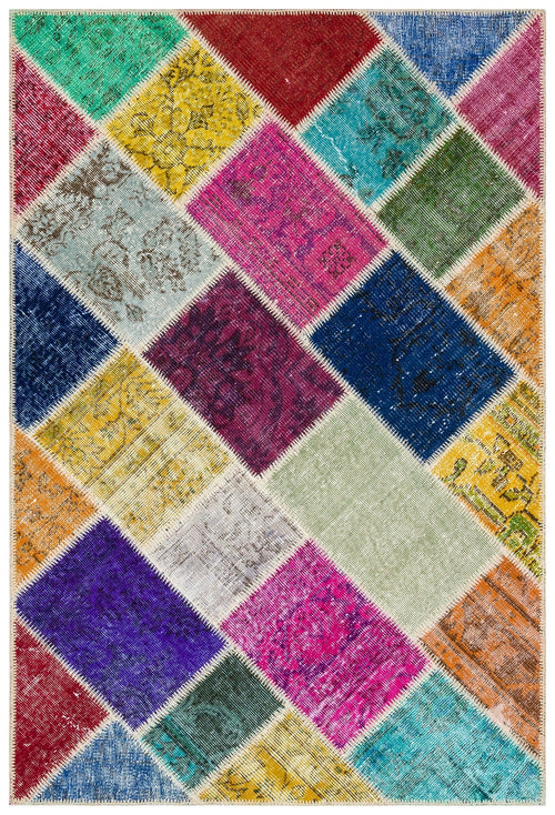 Iskece 36226 Beige Patchwork Wool Handmade Area Rug 4'0" x 6'0"