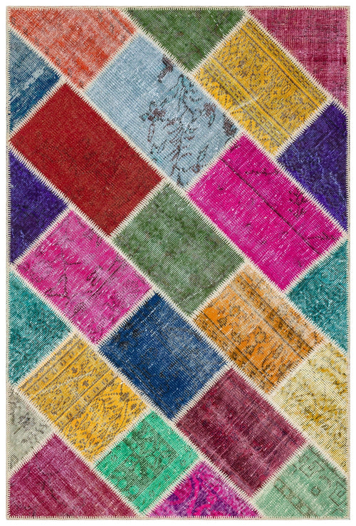 Iskece 36228 Beige Patchwork Wool Handmade Area Rug 4'0" x 5'11"