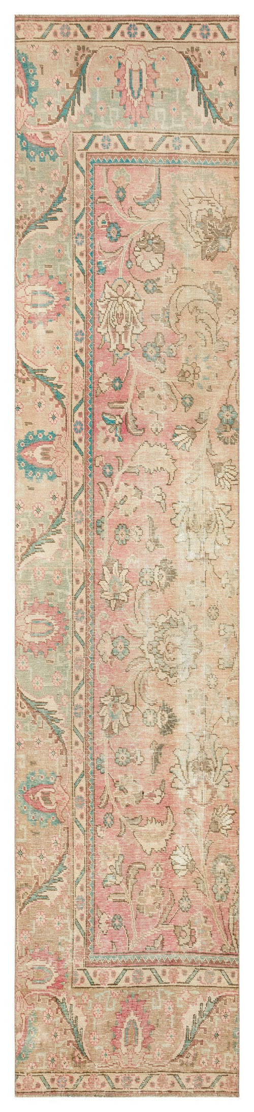 Epir Beige Vintage Wool Handmade Area Rug 2'7" x 12'4"