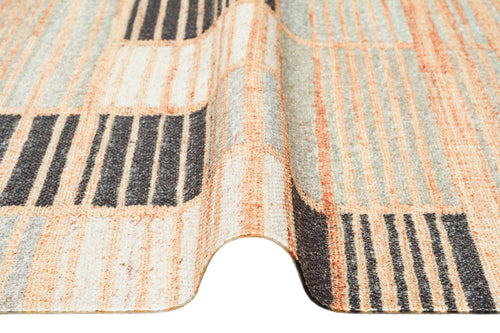 Washable Cotton Kilim - Grey Geometric Rug | Double Sided Flatweave Carpet