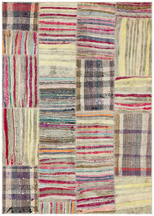 Teselya 36305 Beige Striped Wool Handmade Area Rug 5'2" x 7'3"