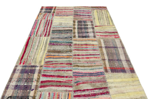 Teselya 36305 Beige Striped Wool Handmade Area Rug 5'2" x 7'3"