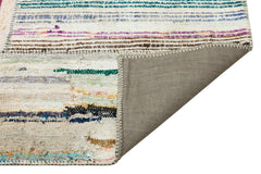 Teselya Beige Striped Wool Handmade Area Rug 5'1" x 7'8"