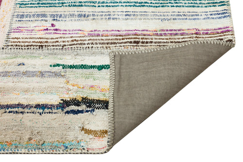 Teselya Beige Striped Wool Handmade Area Rug 5'1" x 7'8"