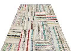 Teselya Beige Striped Wool Handmade Area Rug 5'1" x 7'8"