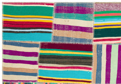 Teselya Beige Striped Wool Handmade Area Rug 5'3" x 7'6"