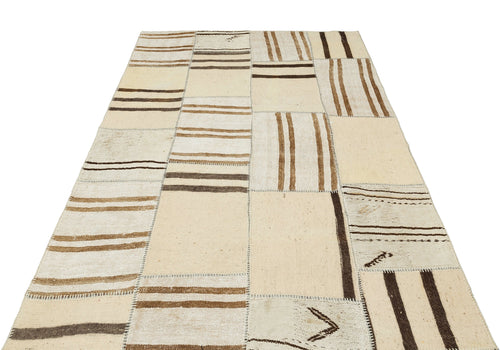 Teselya 36311 Beige Striped Wool Handmade Area Rug 5'3" x 7'8"