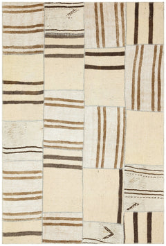 Teselya 36311 Beige Striped Wool Handmade Area Rug 5'3" x 7'8"