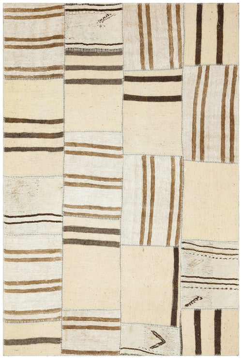 Teselya 36311 Beige Striped Wool Handmade Area Rug 5'3" x 7'8"
