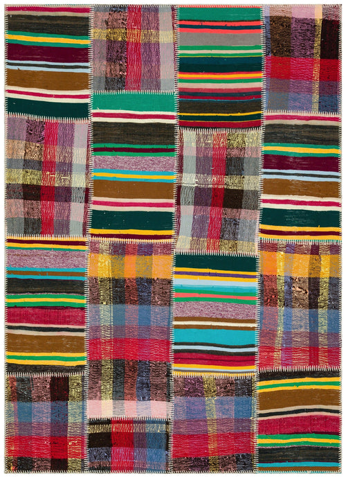 Teselya Beige Striped Wool Handmade Area Rug 5'2" x 7'2"