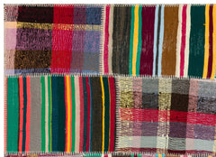 Teselya Beige Striped Wool Handmade Area Rug 5'2" x 7'2"