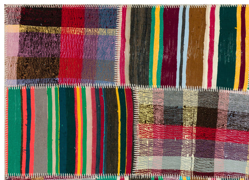 Teselya Beige Striped Wool Handmade Area Rug 5'2" x 7'2"