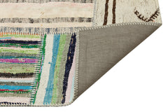 Teselya Beige Striped Wool Handmade Area Rug 5'1" x 7'10"