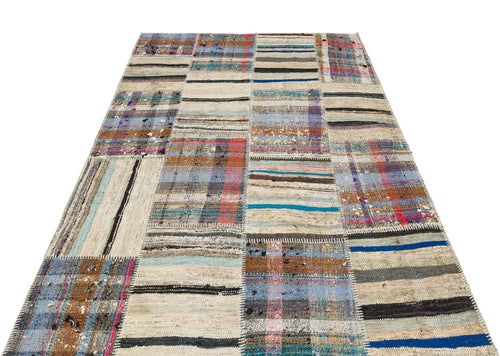 Teselya 36319 Beige Striped Wool Handmade Area Rug 5'1" x 7'7"