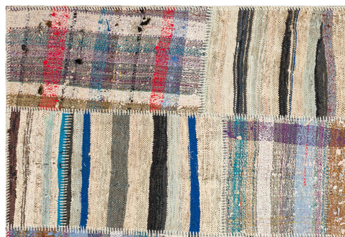 Teselya 36319 Beige Striped Wool Handmade Area Rug 5'1" x 7'7"