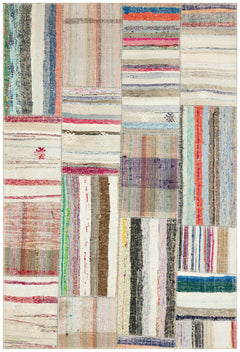 Teselya 36321 Beige Striped Wool Handmade Area Rug 5'2" x 7'8"