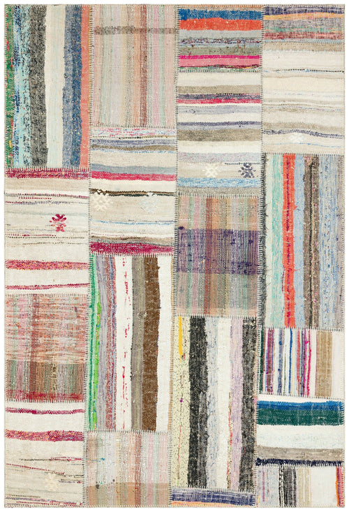 Teselya 36321 Beige Striped Wool Handmade Area Rug 5'2" x 7'8"