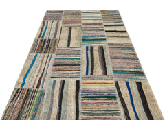 Teselya Beige Striped Wool Handmade Area Rug 4'11" x 7'7"